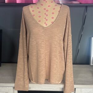 V-Neck Long Sleeve Tan Sweater